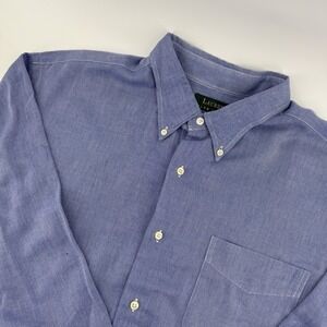 Ralph Lauren Men's Timeless Blue Herringbone Office Wear Long Sleeve 17 34/35